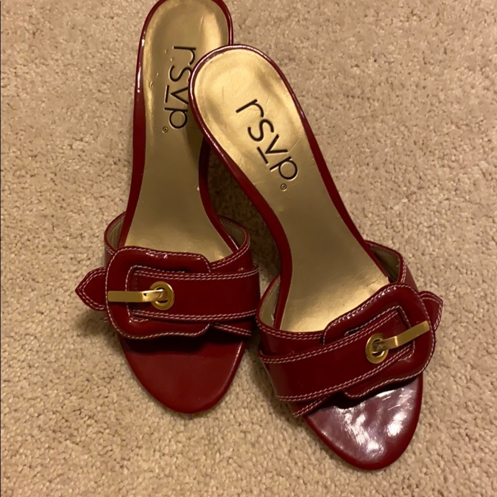 Red RSVP Buckle 2” heel Sandal 5.5